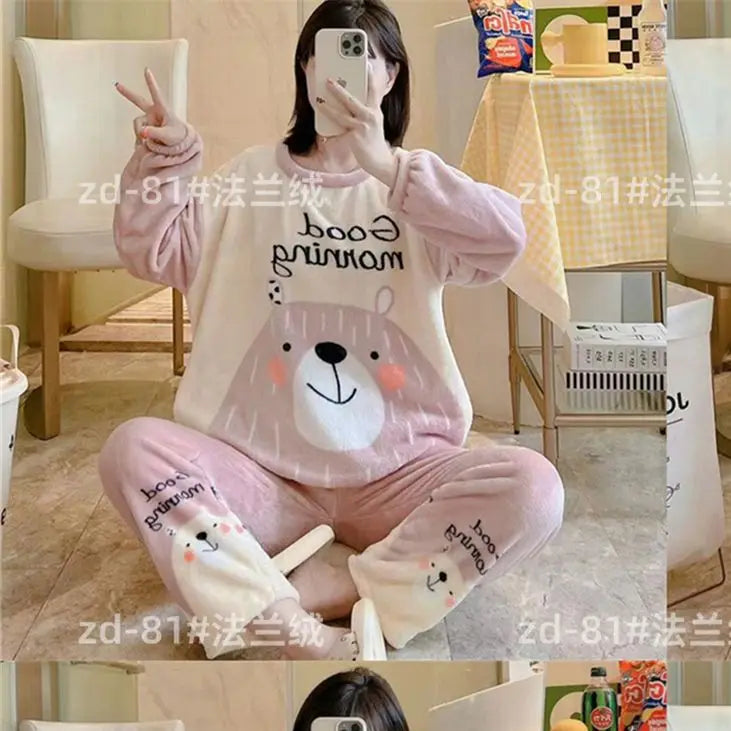 Hot Kawaii Hello Kitty Coral Velvet Pajamas Long-Sleeved Y2K Sanrio Tops Girls Pajama Pants Cute Cotton Jacket Casual Home Wear