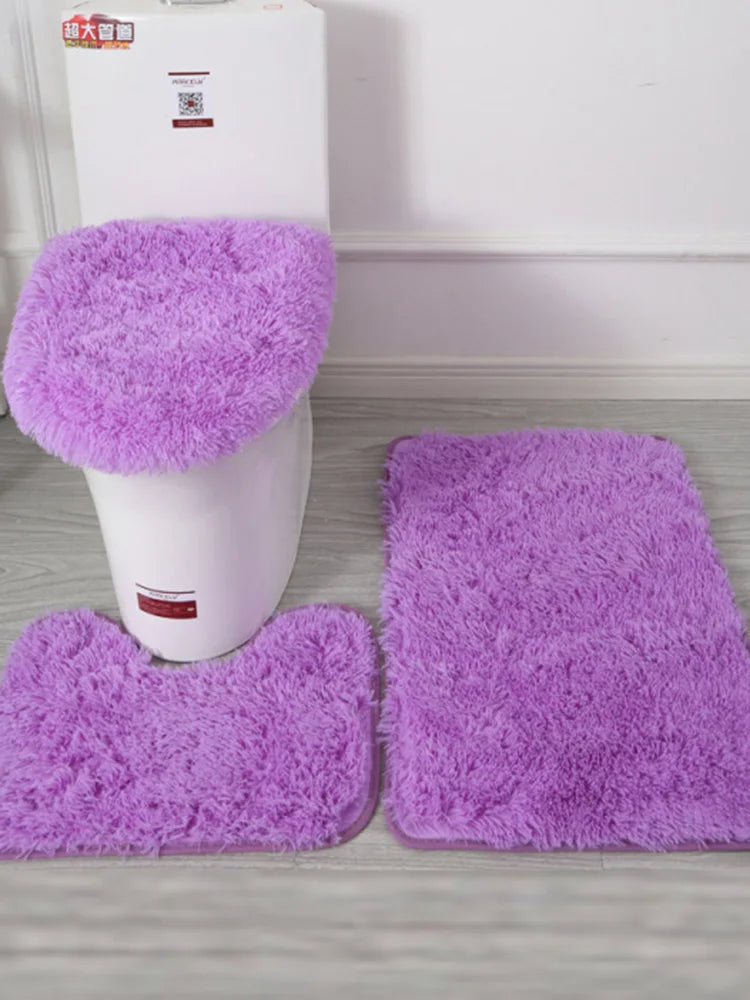 3Pcs/set Bath Mat Set Soft Fluff Shower Carpet Non-slip Floor Mat for Bathroom Toilet Rugs Toilet Lid Cover Bathroom Products