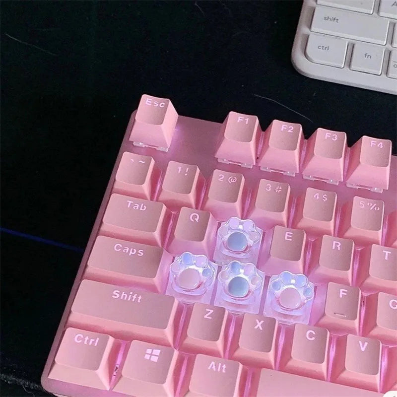 Novelty Cat Paws Pad Resin Keycaps Gaming Mechanical Keyboard Transparent Backlight RGB Cute Keycap Clear Light Through ESC WASD