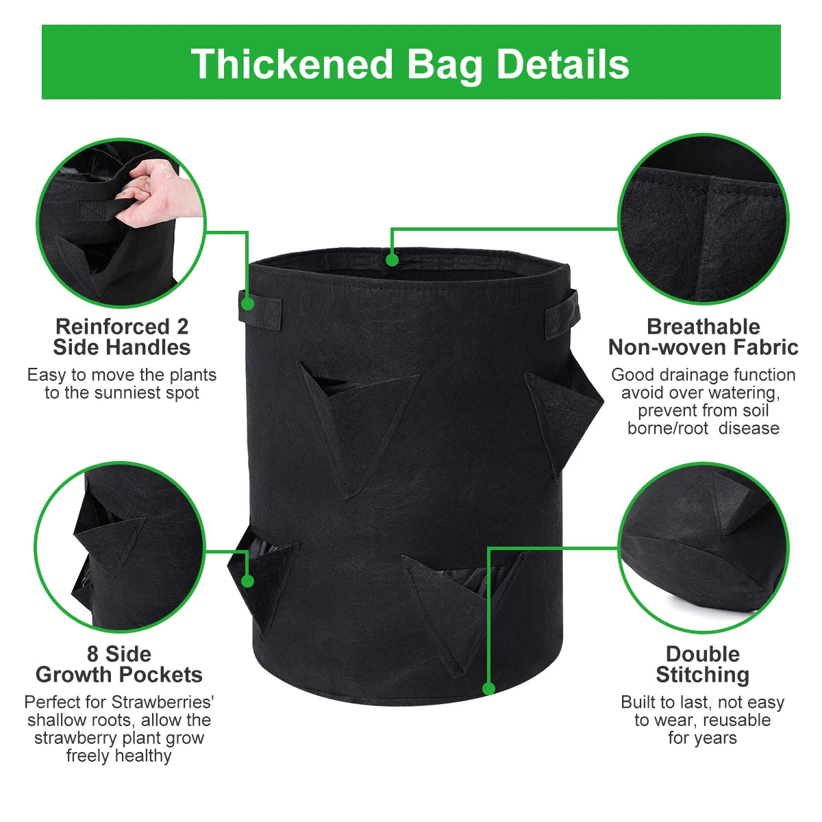 Upgrade Strawberry Grow Bags, 2/4/6 Pack 10 Gallon Planter with 8 Side Grow Pockets Breathable Growing Bag for Strawberries Grow