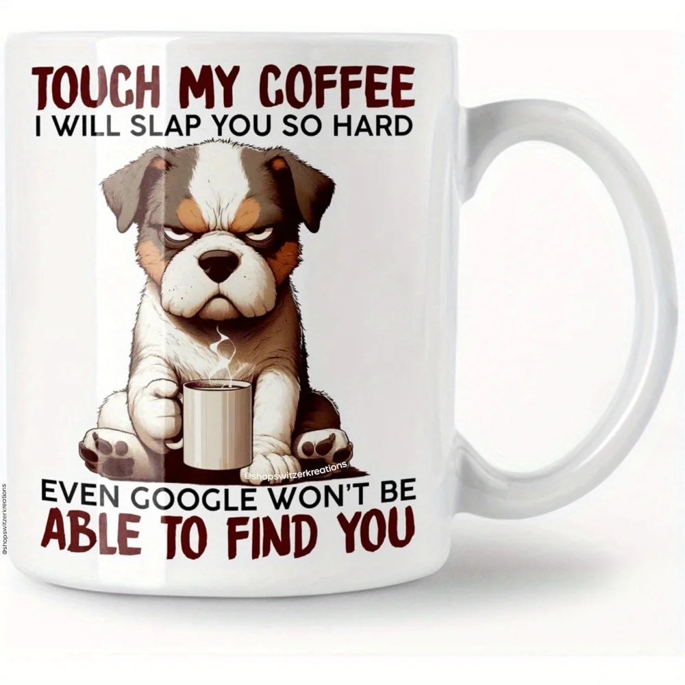 11 oz white ceramic coffee cup with dog pattern, perfect for daily drinking and coffee