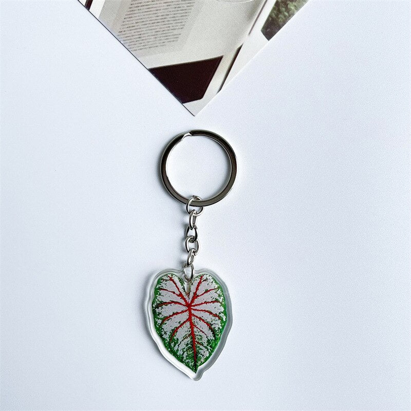 Rare Plant Acrylic Leaf Keychain Adasonii Leaf Foliage Key Chain Anthurium Plant Mom Gift Accessories for Car Keys Bag Charm