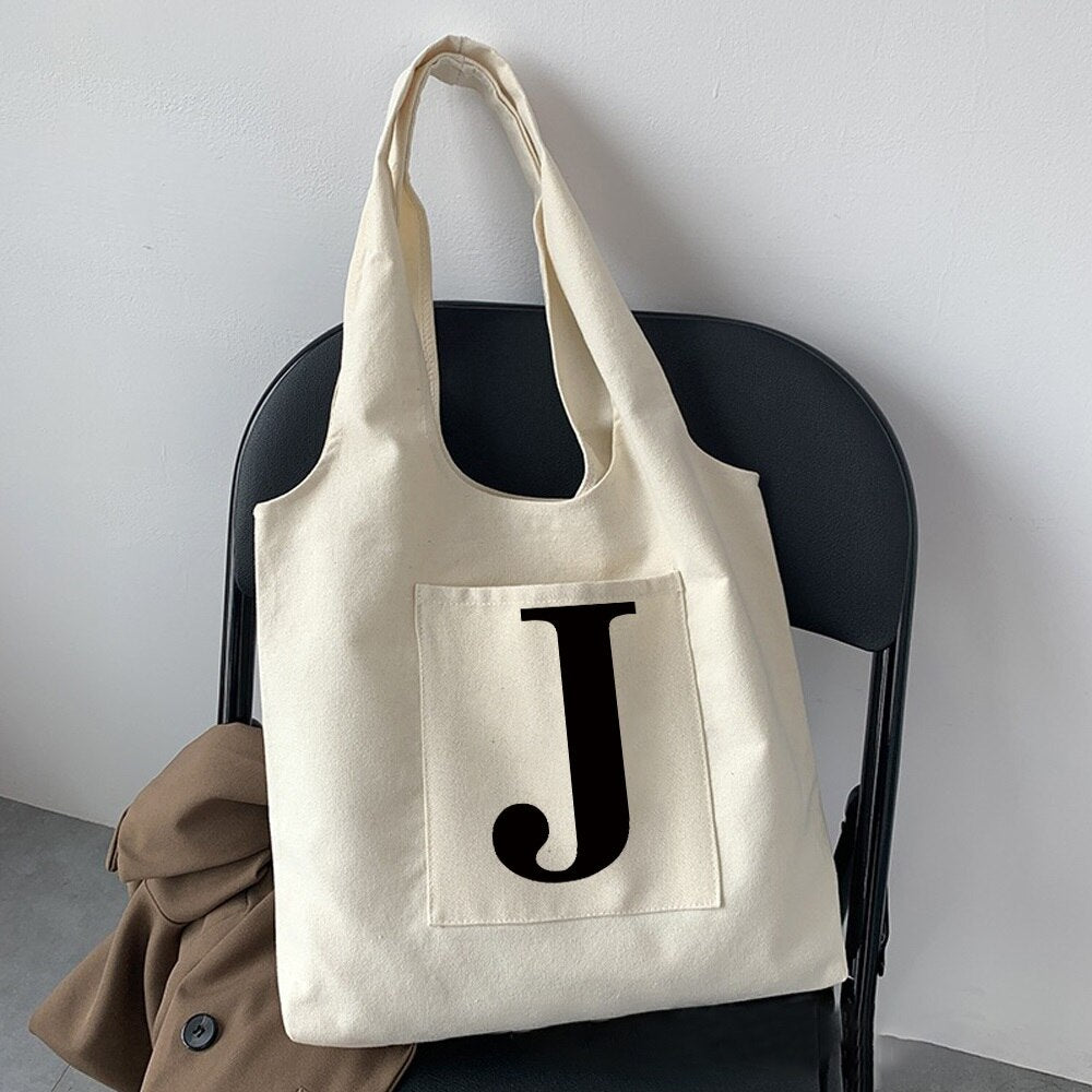 Women Fashion Shopping Bag Street Casual Hobo Commuter Bag Initial Name Graphic Print Beige Ladies Tote Bag Canvas Repeatable