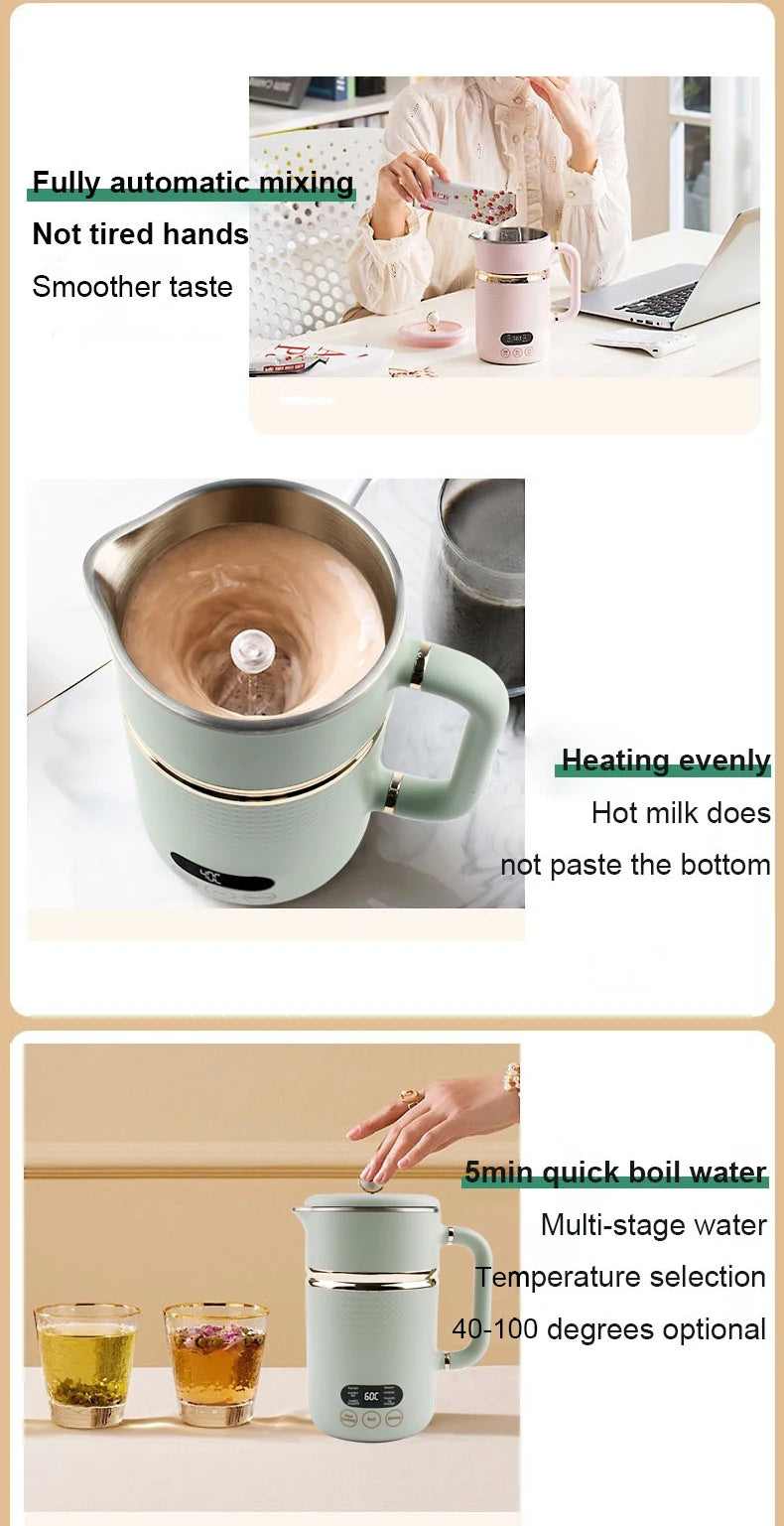 110V/220V Electric Kettle Thermal Stew Porridge Cooker Cup Soup Milk Heater Automatic Self Stirring Magnetic Mug Mixer Blender