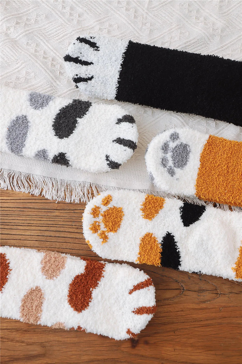 5 Pairs New Three-dimensional Ear Embroidery Cat Claw Coral Fleece Socks Cartoon Cat Confinement Warm Women Sleeping Socks