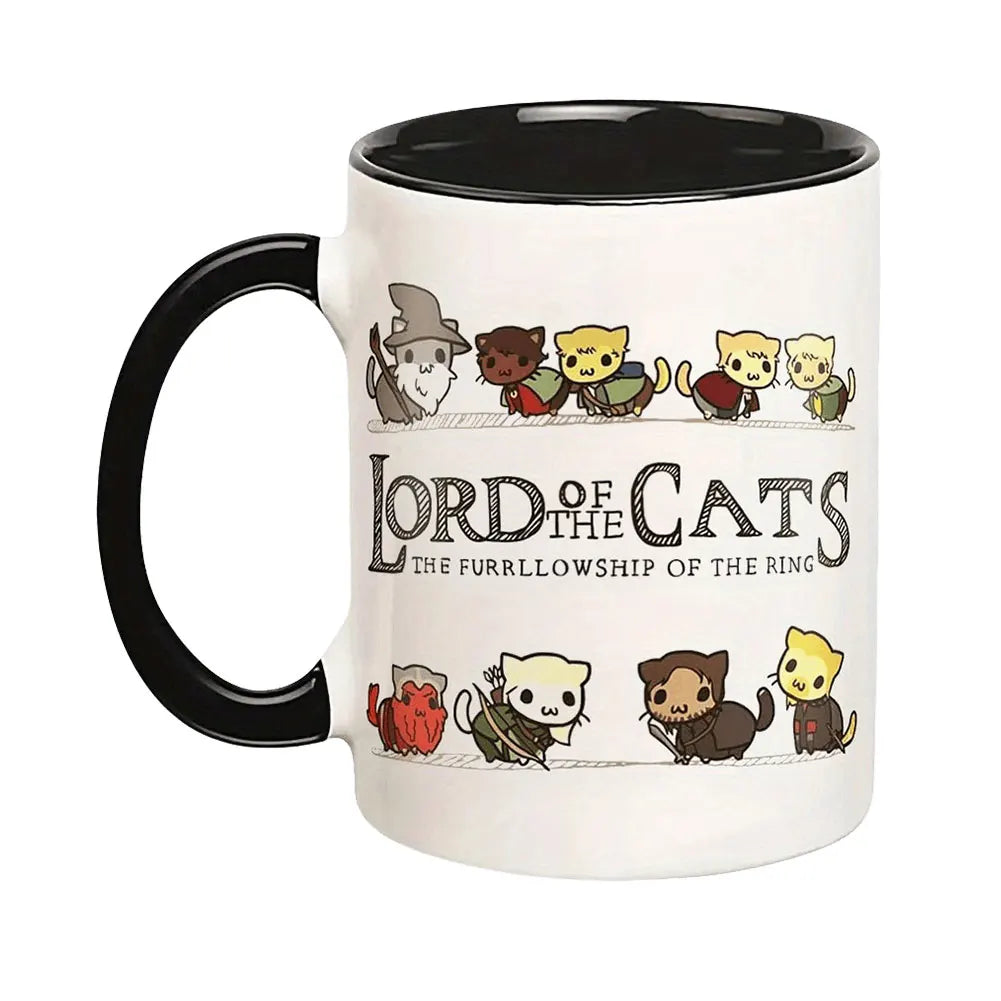 11oz Lord Of The Cats Mug The Furrllowship Of The Ring Cat Lovers Coffee Mug Ceramic Tea Cup for Coffee, Tea and Hot Drinks Gift