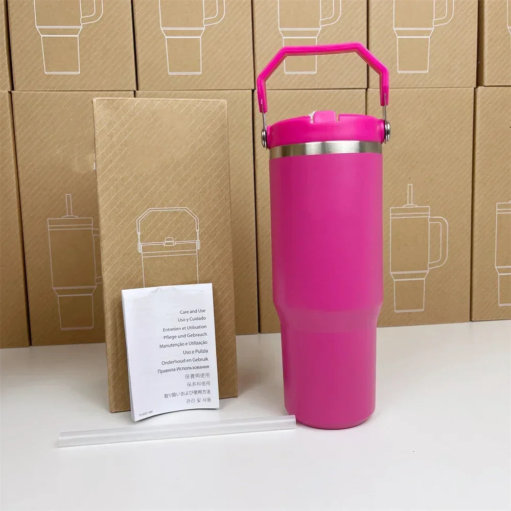For Stanley 30oz Tumbler With Handle Straw Lid Stainless Steel Vacuum Insulated Car Mug Double Wall Thermal Iced Travel Cup Cafe