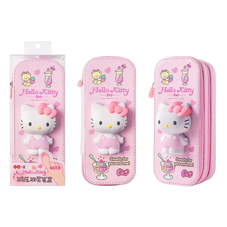 Sanrio PU Large Capacity Pencil Case Kawaii HelloKitty Cinnamoroll Melody School Pencils Bag Pouch Pen Case Supplies Stationery