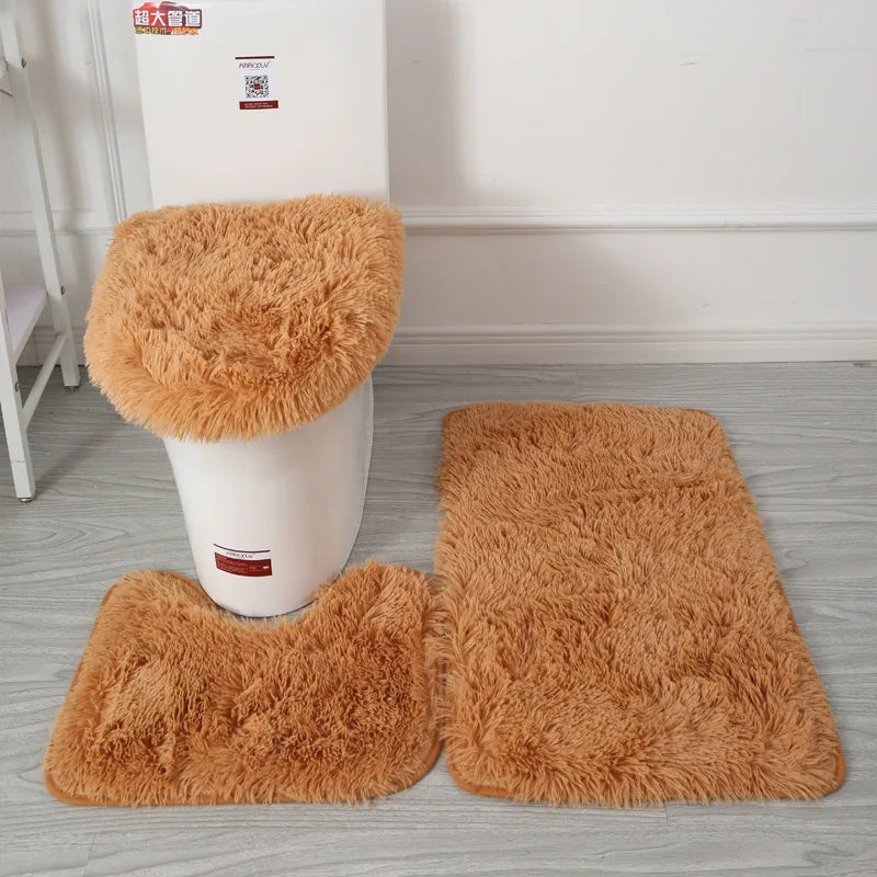 3Pcs/set Bath Mat Set Soft Fluff Shower Carpet Non-slip Floor Mat for Bathroom Toilet Rugs Toilet Lid Cover Bathroom Products