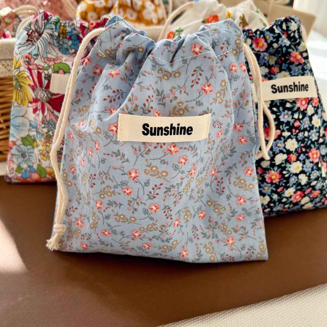 Printed Flower Mommy Bag Baby Diaper Bag Cotton Nappy String Pocket Stroller Carry Pack Travel Outdoor Diaper Storage Bag