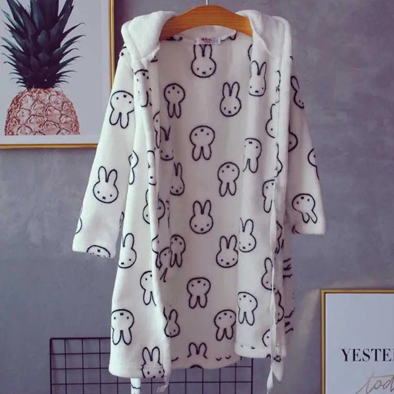 New Kawaii Anime Miffy Rabbit Sleeping Robe Boys Girls Cute Cartoon Bathrobe Children's Pajama Plush Home Clothes Gifts for Kids