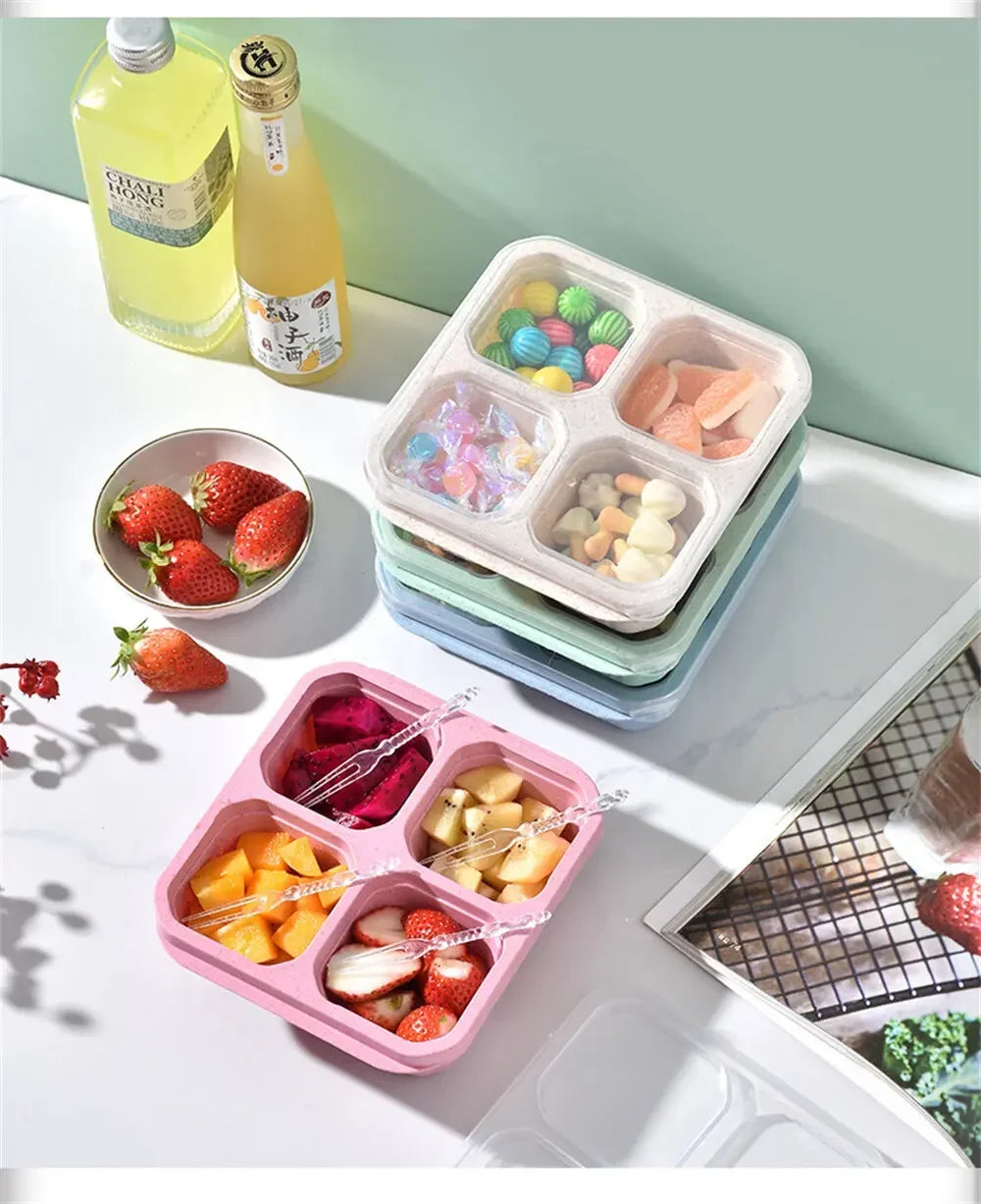 4 Grid Snack Containers Reusable Meal Prep Lunch Containers Portable for Kids and Adults Home Snack Storage Bottles Kitchen Tool