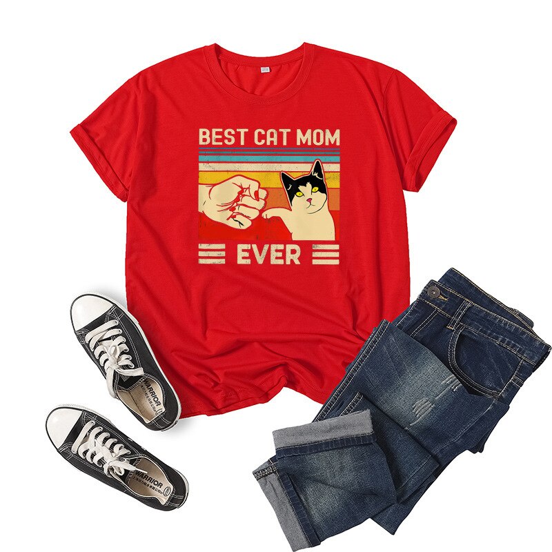 Best cat mom ever Letter Print Women T Shirt Short Sleeve ONeck Loose Women Tshirt Ladies Tee Shirt Tops Clothes Camisetas Mujer