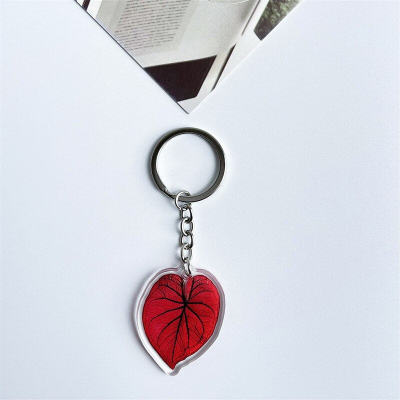 Rare Plant Acrylic Leaf Keychain Adasonii Leaf Foliage Key Chain Anthurium Plant Mom Gift Accessories for Car Keys Bag Charm