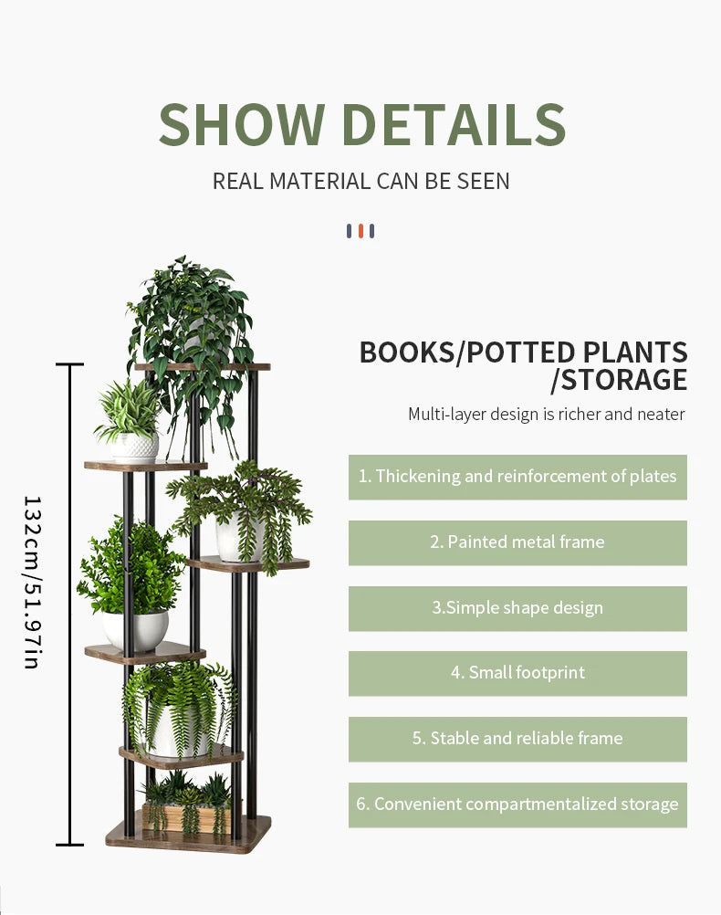 Flower Stand Rack Storage Shelf Iron Plant Holder Home Garden Flower Pot Organizer Living Room Balcony Storage Rack Shelves