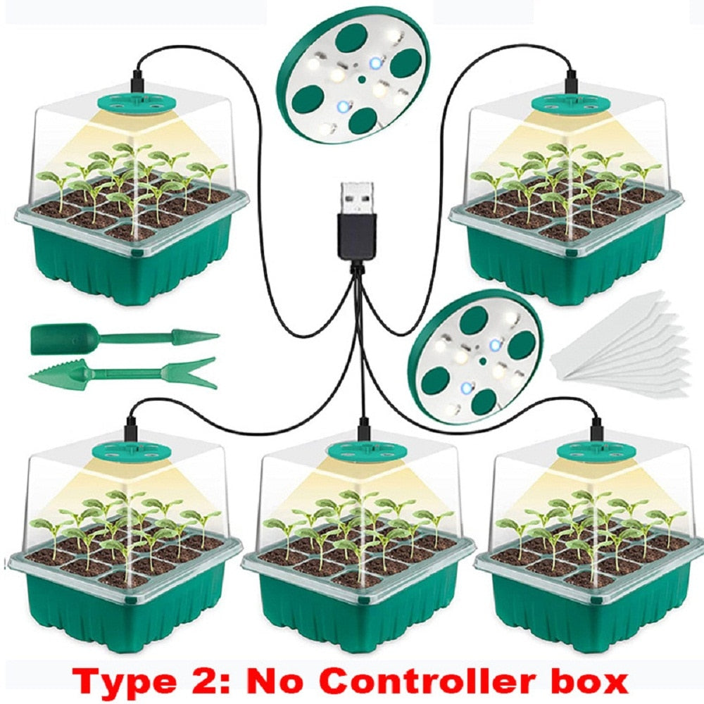 Full Spectrum LED Grow Light Seed Starter Trays Greenhouse Growing Lamp 12 Hole Per Tray Phytolamp for Indoor Plants Germinating