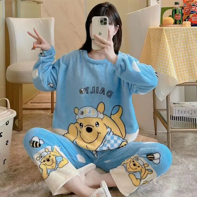 Hot Kawaii Hello Kitty Coral Velvet Pajamas Long-Sleeved Y2K Sanrio Tops Girls Pajama Pants Cute Cotton Jacket Casual Home Wear