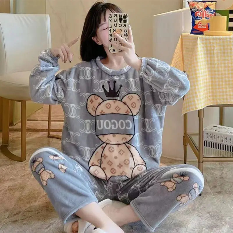 Hot Kawaii Hello Kitty Coral Velvet Pajamas Long-Sleeved Y2K Sanrio Tops Girls Pajama Pants Cute Cotton Jacket Casual Home Wear