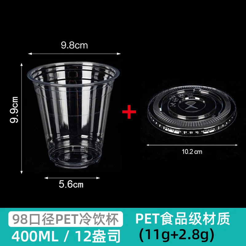 20/50PCS Transparent Milk Tea Cups with Lids Disposable Plastic Cups Fruit Juice Coffee Sand Ice Cream Beverage Containers party