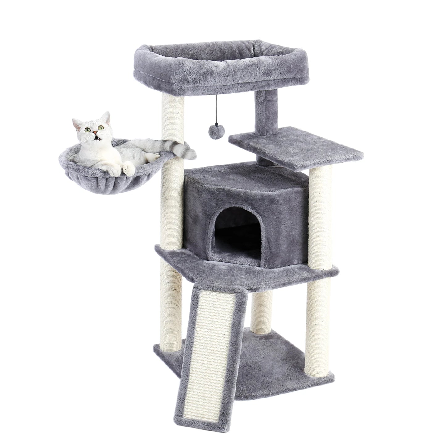 Free Shipping Multi-Level Cat Tree For Cats With Cozy Perches Stable Cat Climbing Frame Cat Scratch Board Toys Gray&Beige