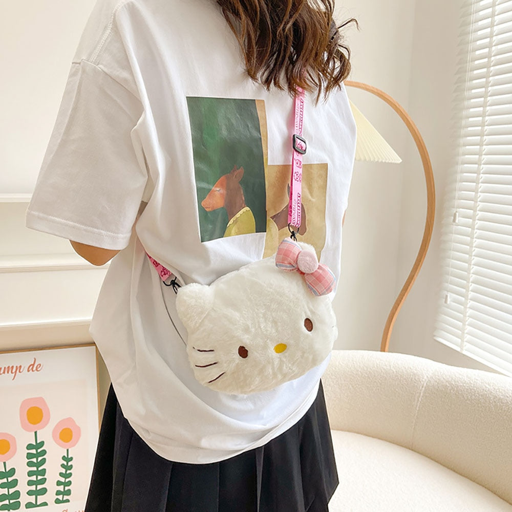 Kawaii Sanrio Hello Kitty Mini Shoulder Bag Cartoon Messenger Plush Backpack Earphone Storage Bag for Girl Kids Cute Rucksack