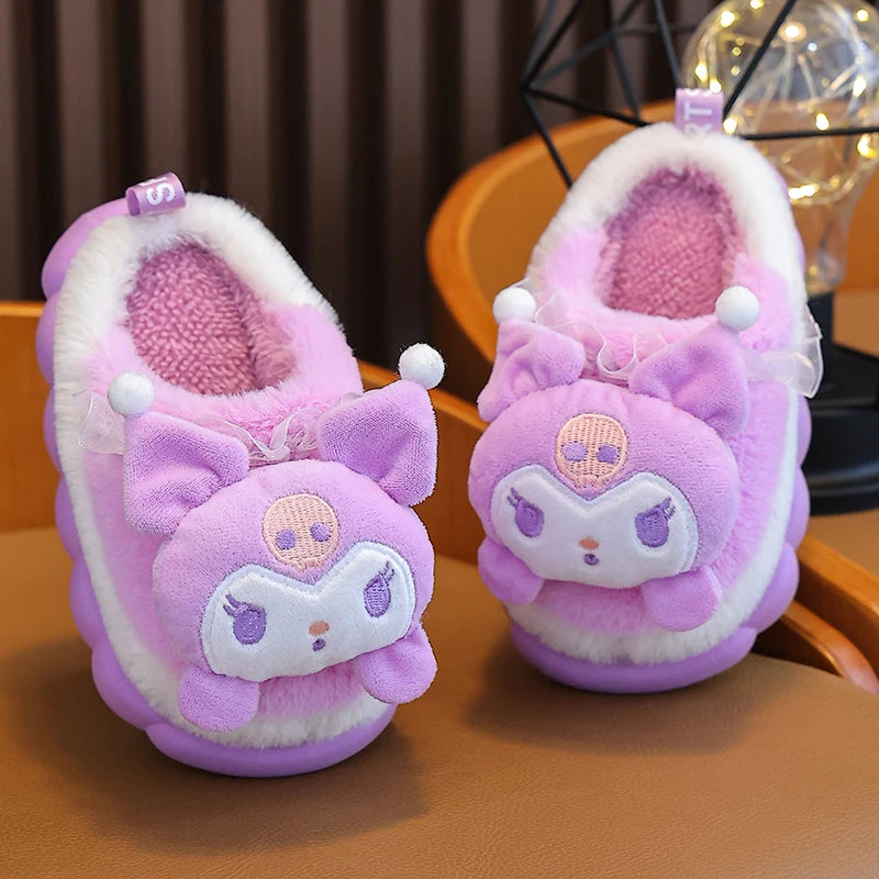 2024 New Winter Warm Cute Cartoon Indoor Mule Soft Non-slip Fluffy Slippers For Kids Teen Boys Girls Children Home Cotton Shoes