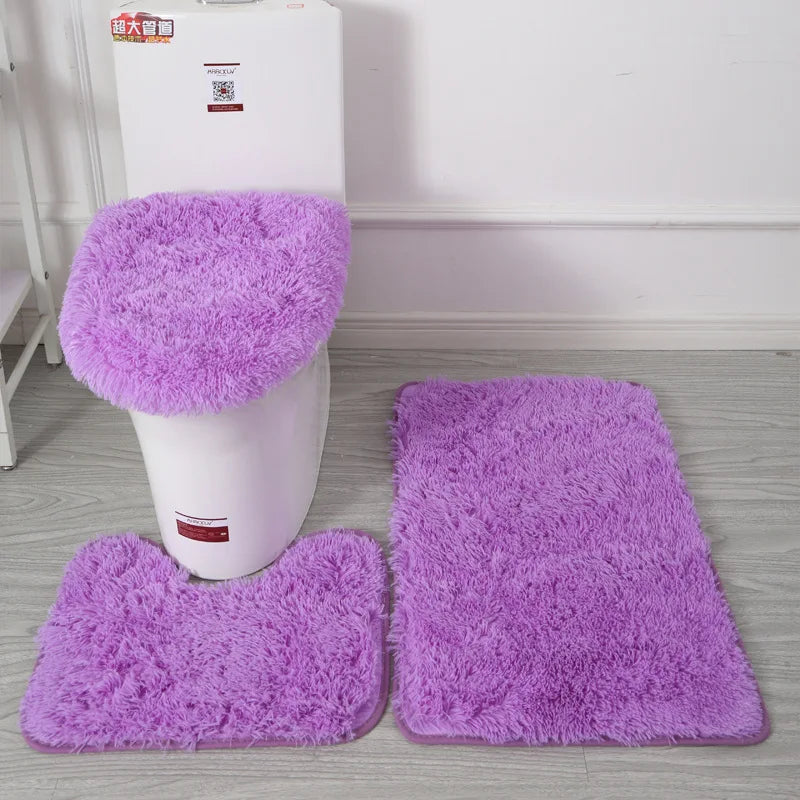3Pcs/set Bath Mat Set Soft Fluff Shower Carpet Non-slip Floor Mat for Bathroom Toilet Rugs Toilet Lid Cover Bathroom Products