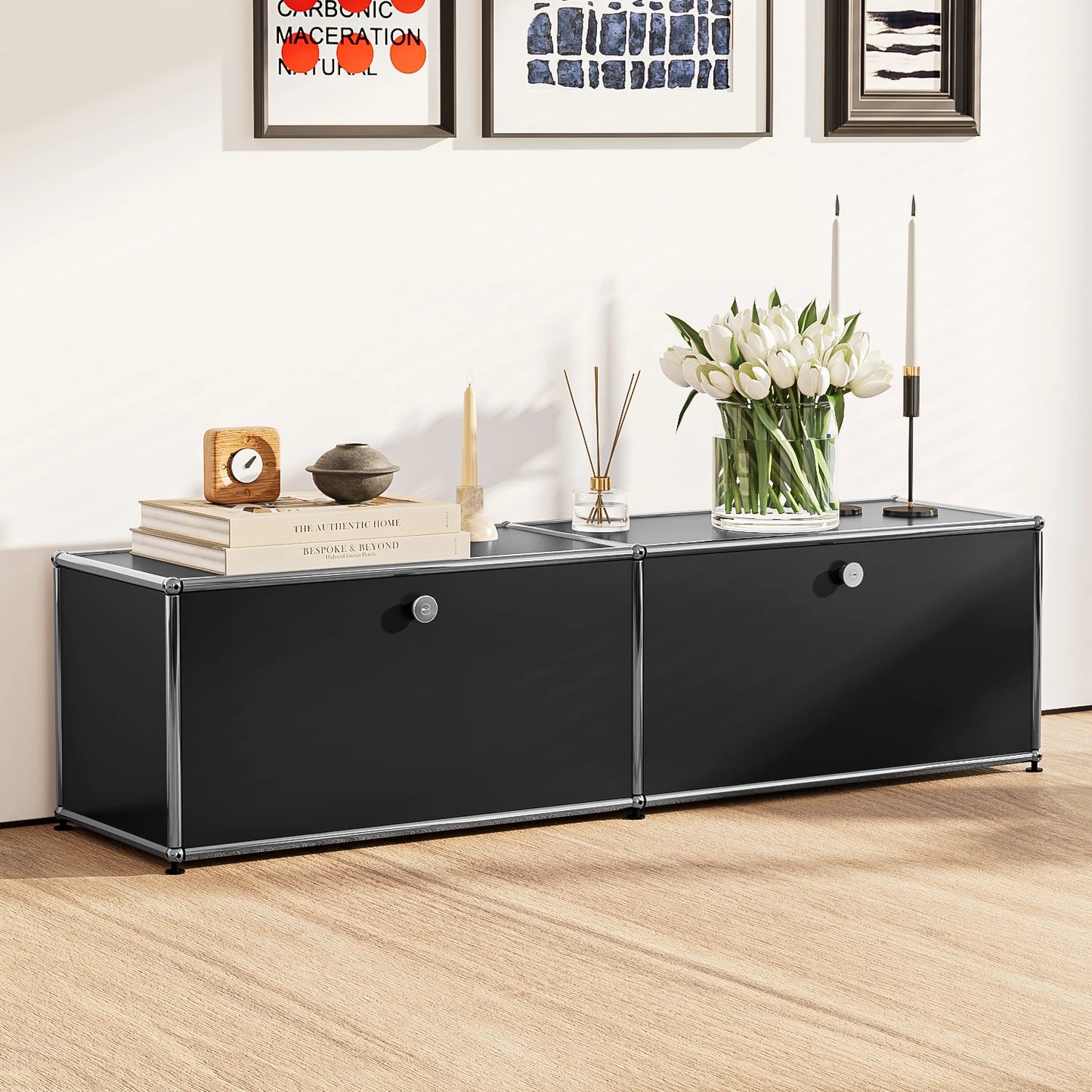 2-Door Storage Cabinet 2 Haller Bedroom Storage Shelf Living Room Cabinets CD Book Rack Black Storage OrganizerHome Furniture
