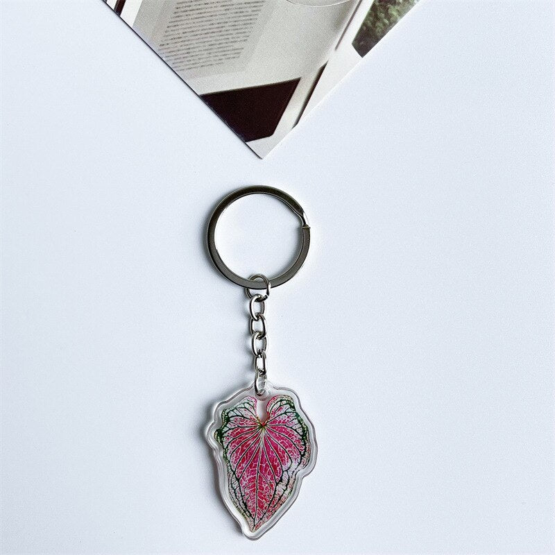Rare Plant Acrylic Leaf Keychain Adasonii Leaf Foliage Key Chain Anthurium Plant Mom Gift Accessories for Car Keys Bag Charm