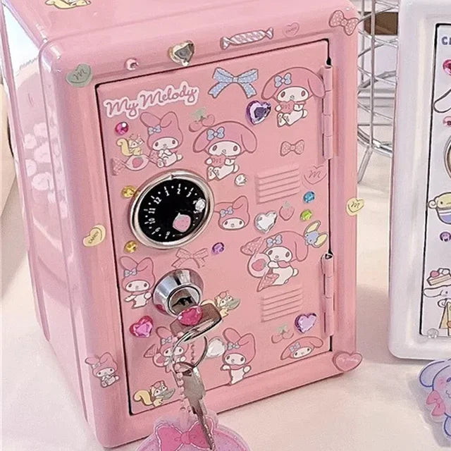 Sanrio My Melody Cinnamoroll Piggy Bank Cartoon Anime Hello Kitty Pochacco Pompom Purin Cute Mini Key Safe Deposit Children Toys