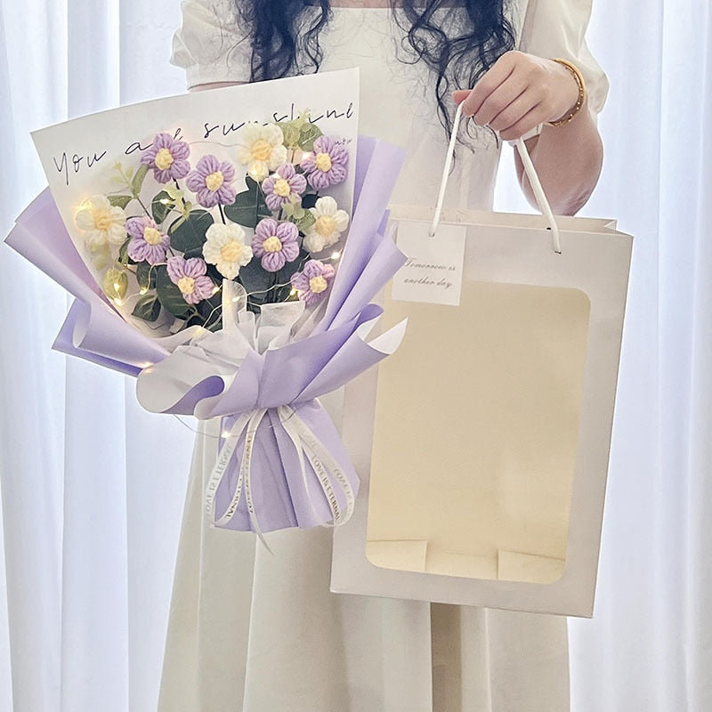 Colorful Crochet Flowers Bouquet Cotton Artificial Flowers Wedding Party Decors Ins Hand Woven Flowers Mother's Day Gift 꽃다발