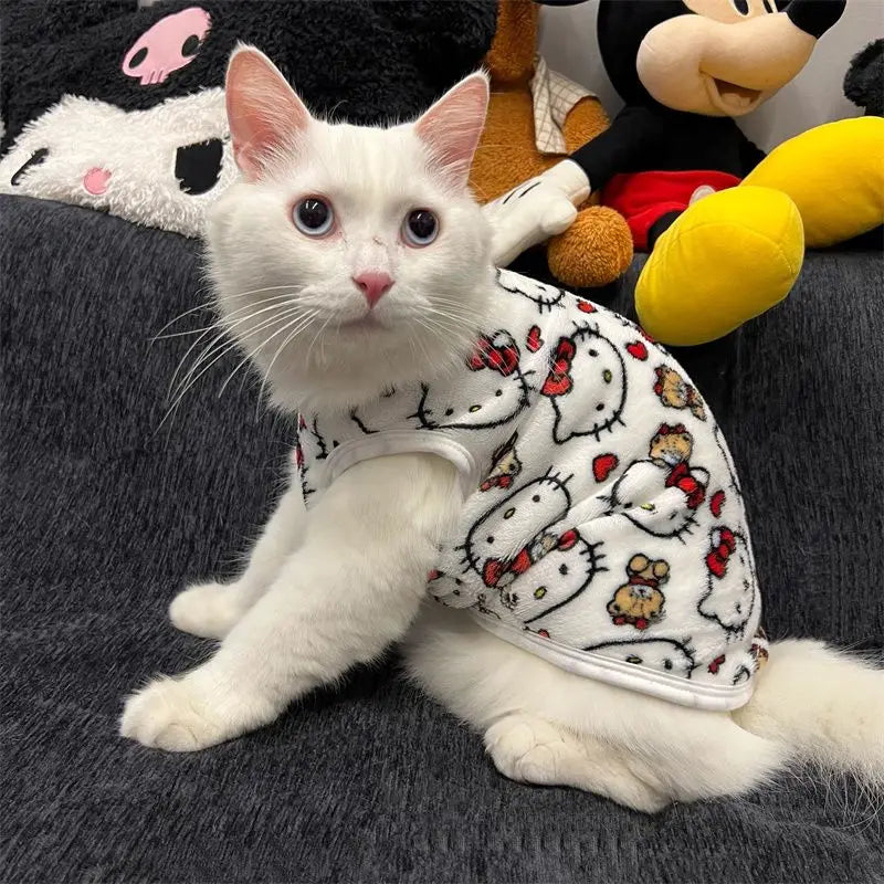 Kawaii Hello Kitty Cat Sweater Costume Winter Warm Pet Clothes for Cats Pullover Mascotas Clothing Gatos Products for Animals