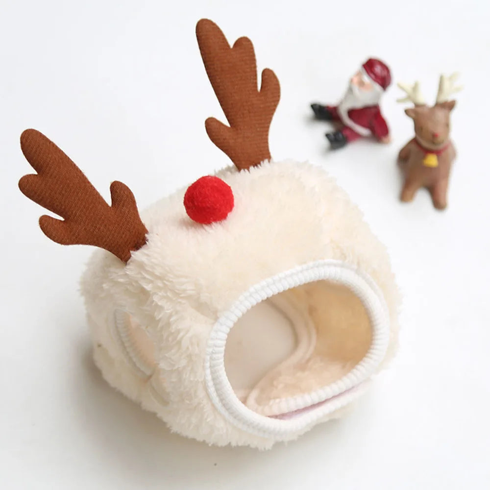 Christmas Puppy Dog Cat Costume Xmas Cat Santa Elk Hat with Bandana Bib Scarf Set Cat Accessories Pet Holiday Dress Up Supplies