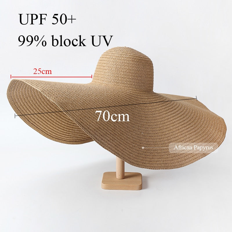 70cm Oversized Wide Brim Sun Hat Travel Large UV Protection Beach Straw Hats Women's Summer Floppy Foldable Chapeaux Wholesale