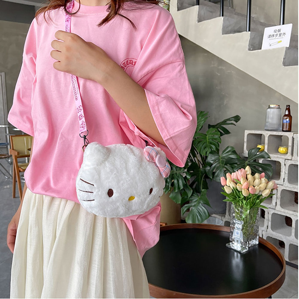 Kawaii Sanrio Hello Kitty Mini Shoulder Bag Cartoon Messenger Plush Backpack Earphone Storage Bag for Girl Kids Cute Rucksack