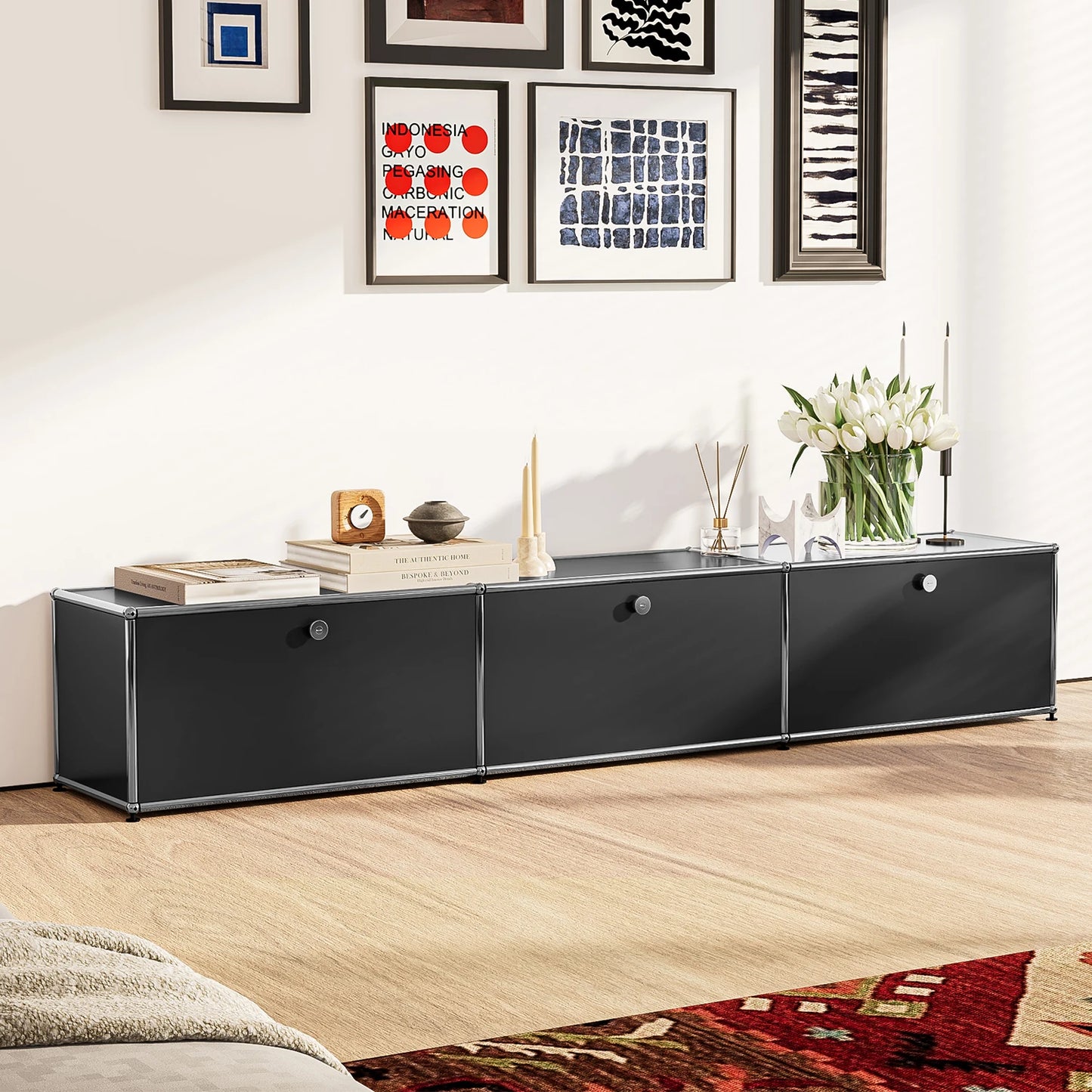 2-Door Storage Cabinet 2 Haller Bedroom Storage Shelf Living Room Cabinets CD Book Rack Black Storage OrganizerHome Furniture
