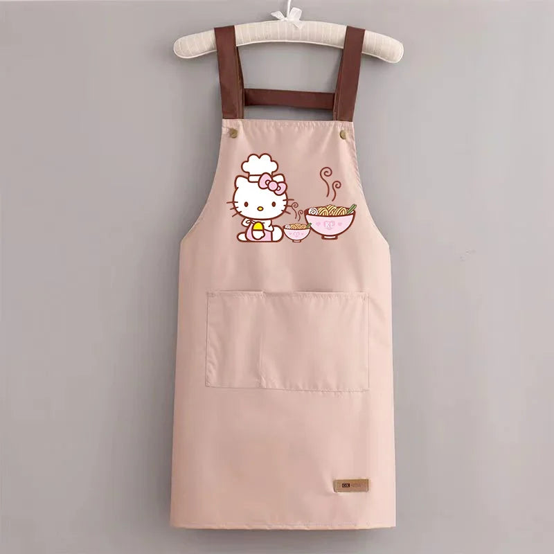 Sanrio Hello Kitty Kitchen Apron Waterproof Ladies Men Home Aprons Wipeable Oil Resistant Baking BBQ Restaurant Cafe Aprons Gift