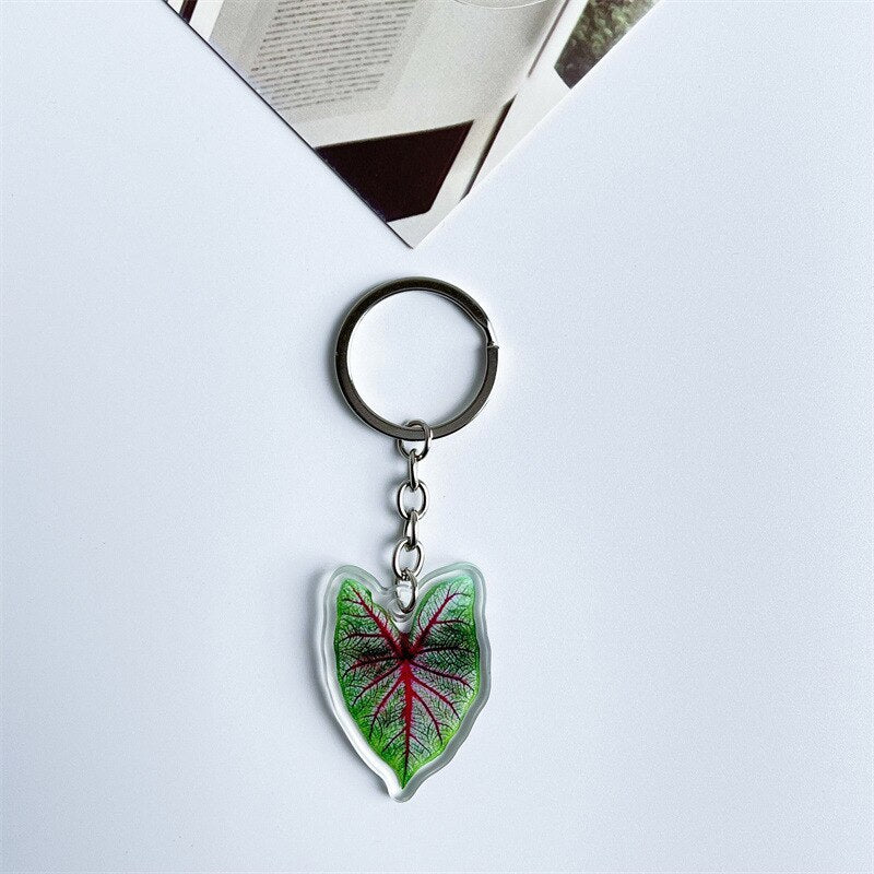 Rare Plant Acrylic Leaf Keychain Adasonii Leaf Foliage Key Chain Anthurium Plant Mom Gift Accessories for Car Keys Bag Charm