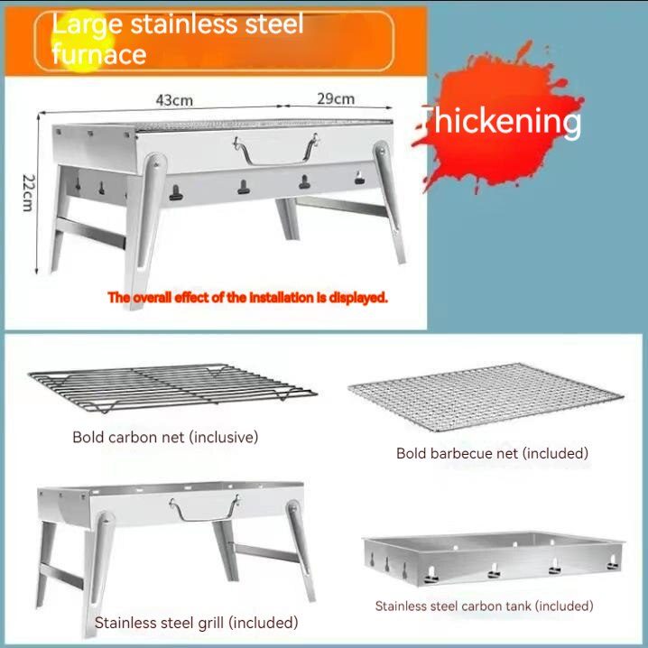 Portable Folding BBQ Grill Heating Stoves Multifunction Camping Barbecue Grill Rack Net Firewood Stove Stainless Steel BBQ Grill