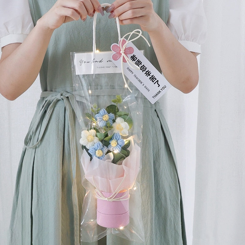 Colorful Crochet Flowers Bouquet Cotton Artificial Flowers Wedding Party Decors Ins Hand Woven Flowers Mother's Day Gift 꽃다발