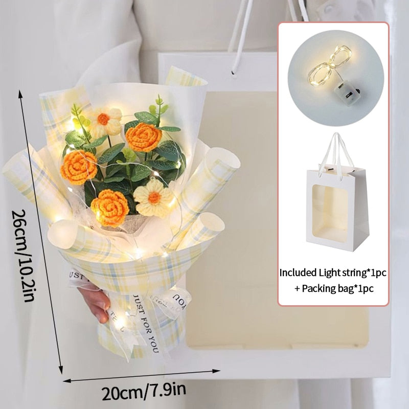 Colorful Crochet Flowers Bouquet Cotton Artificial Flowers Wedding Party Decors Ins Hand Woven Flowers Mother's Day Gift 꽃다발