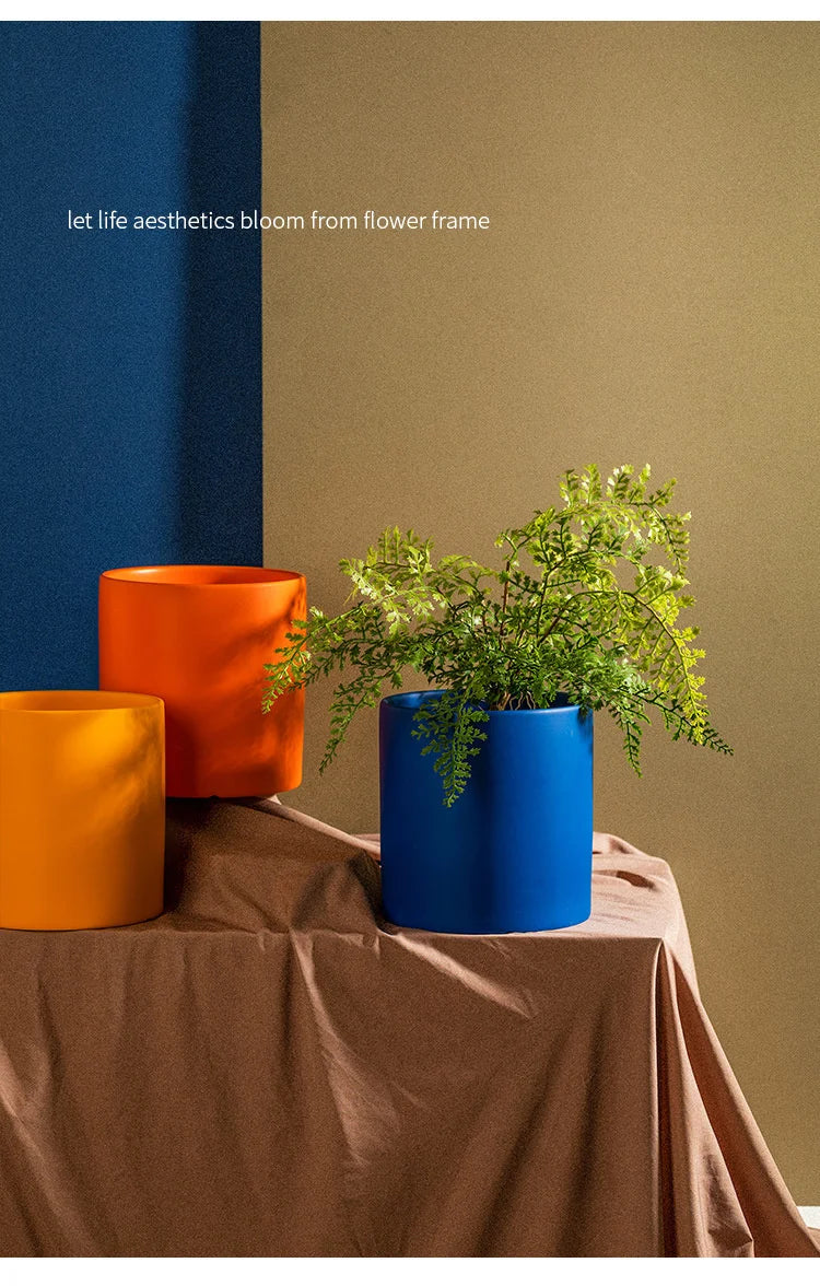 Flower Plant Pot Colorful Ceramic Flowerpot Nordic Style Succulent Planter Cylindrical Flower Pots With Hole Garden Decoration