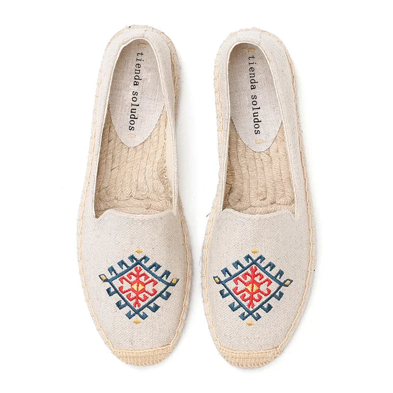 Espadrilles Women's Casual Flats Shoes with Embroidered Hemp Flat Platform, Round Toe Spring/Autumn Comfortable