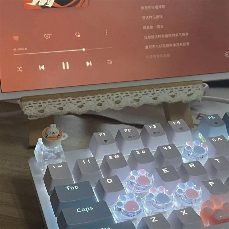 Novelty Cat Paws Pad Resin Keycaps Gaming Mechanical Keyboard Transparent Backlight RGB Cute Keycap Clear Light Through ESC WASD
