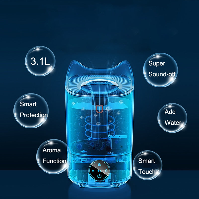 Air Humidifier 3.1L Large Capacity Home Aroma Diffuser Multifunctional 4 Gears Adjustable Perfume Humidifier