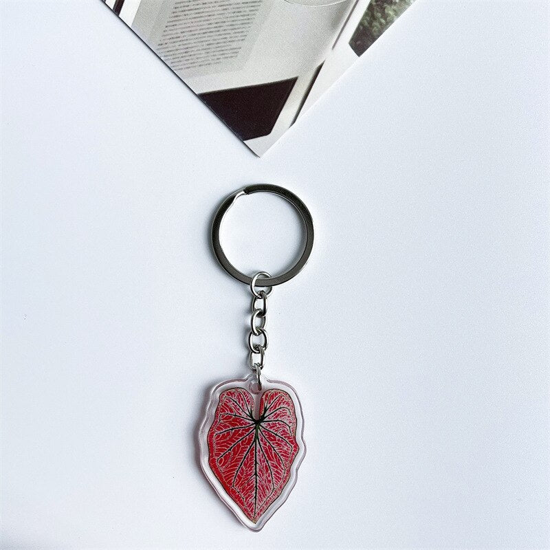 Rare Plant Acrylic Leaf Keychain Adasonii Leaf Foliage Key Chain Anthurium Plant Mom Gift Accessories for Car Keys Bag Charm