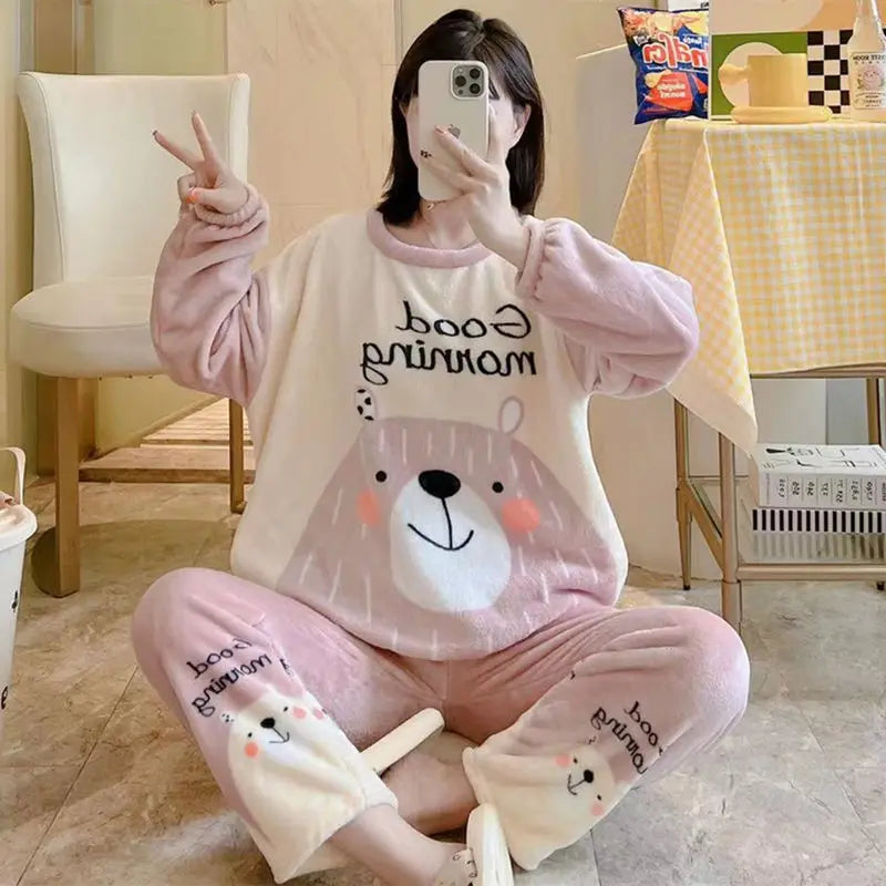 Hot Kawaii Hello Kitty Coral Velvet Pajamas Long-Sleeved Y2K Sanrio Tops Girls Pajama Pants Cute Cotton Jacket Casual Home Wear