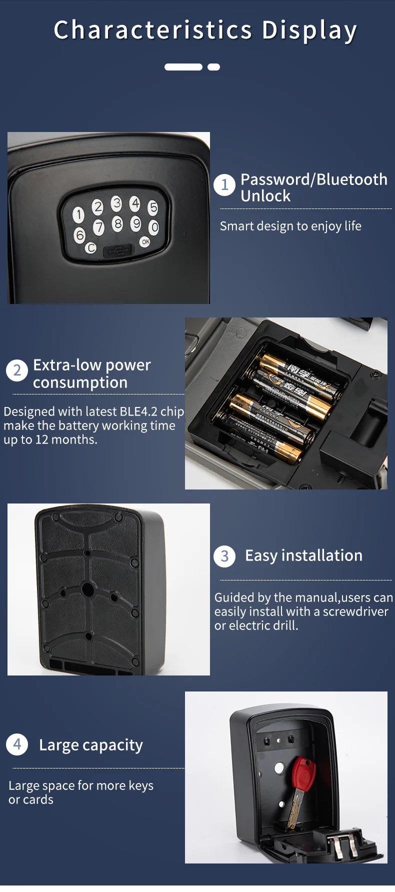 Tuya Wall Mounted Large Capacity Key Box Smart Home Security Zinc Alloy Waterproof Intelligent APP Password Electronic Safe Box