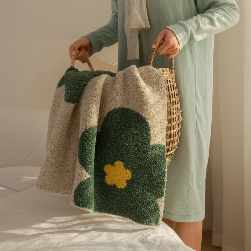 Korean Kawaii Blankets Carpet Decoration Flower Blanket Bedroom Sofa Leisure Office Single Tapestry Sofa Blanket Throw Blankets