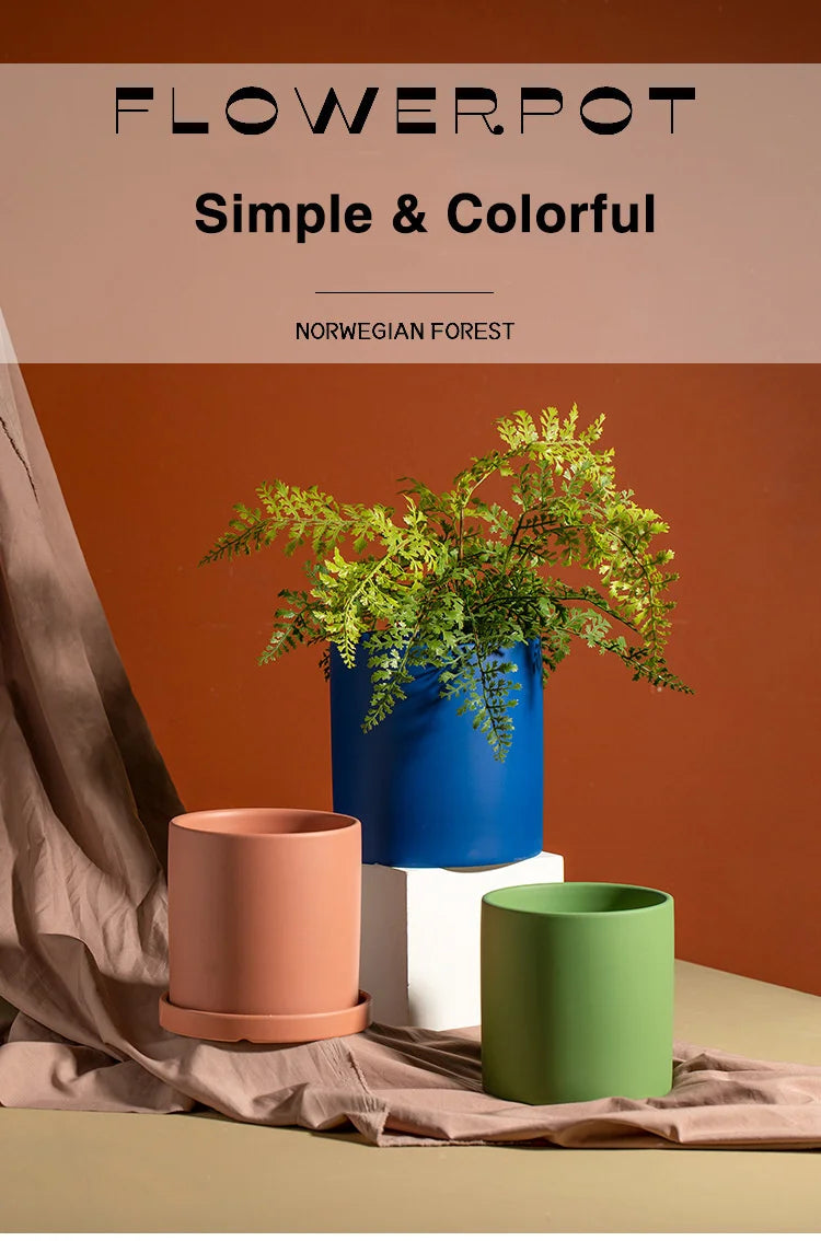 Flower Plant Pot Colorful Ceramic Flowerpot Nordic Style Succulent Planter Cylindrical Flower Pots With Hole Garden Decoration